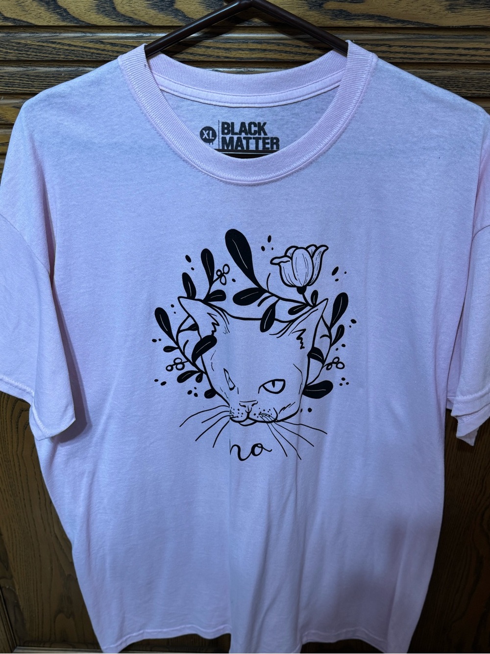 Black Matter Light Pink Tee with Black Cat Floral Graphic